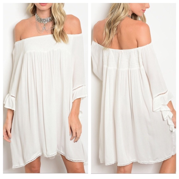 ❤️1 SMALL❤️Ivory Off the Shoulder Dress - Picture 8 of 8